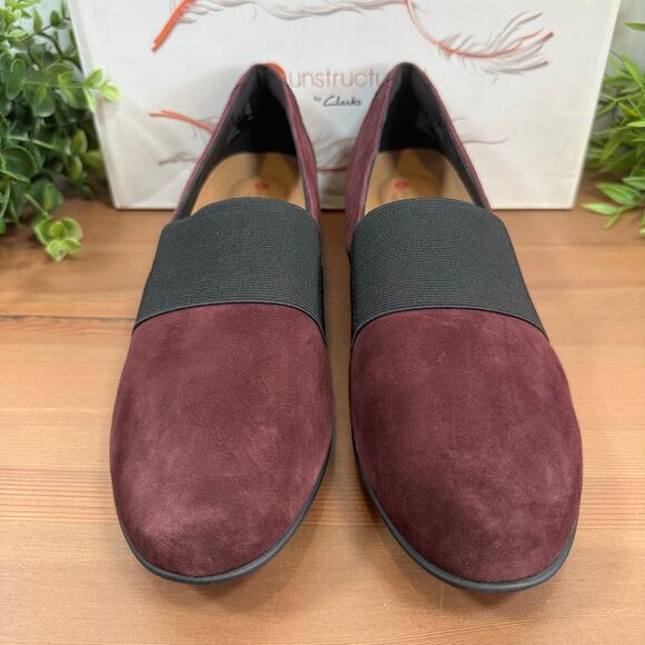 Unstructured by Clarks Un Blush Lo Suede Burgundy Loafers Size 8 - Picture 3 of 11